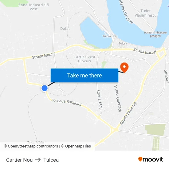Cartier Nou to Tulcea map