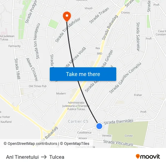 Anl Tineretului to Tulcea map