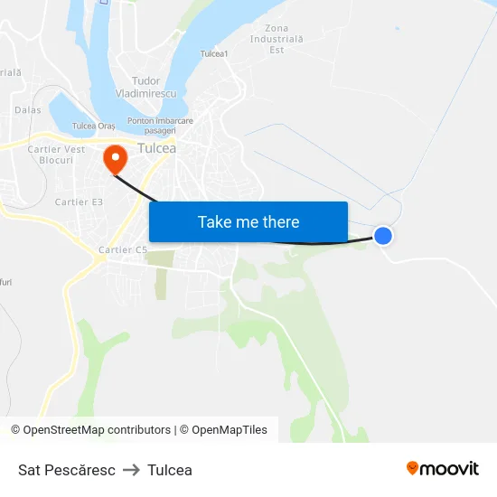 Sat Pescăresc to Tulcea map