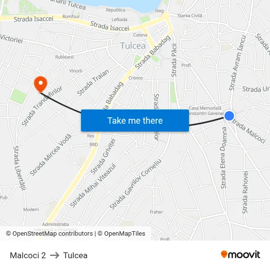 Malcoci 2 to Tulcea map