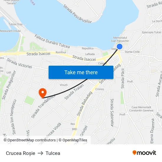 Crucea Roșie to Tulcea map