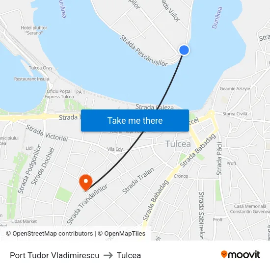 Port Tudor Vladimirescu to Tulcea map