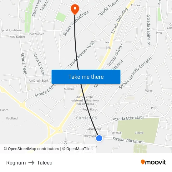 Regnum to Tulcea map