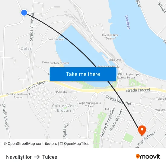 Navaliștilor to Tulcea map