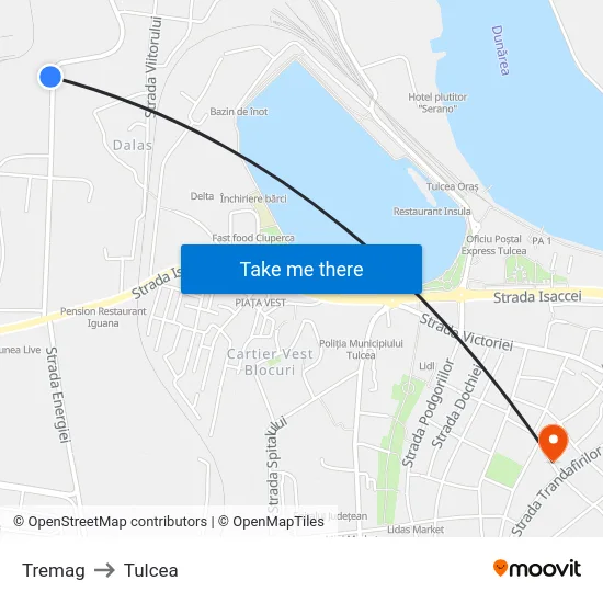 Tremag to Tulcea map
