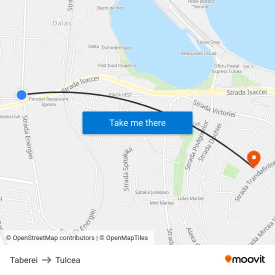 Taberei to Tulcea map