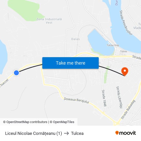 Liceul Nicolae Cornățeanu (1) to Tulcea map