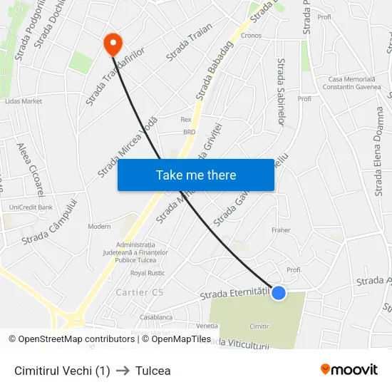 Cimitirul Vechi to Tulcea map