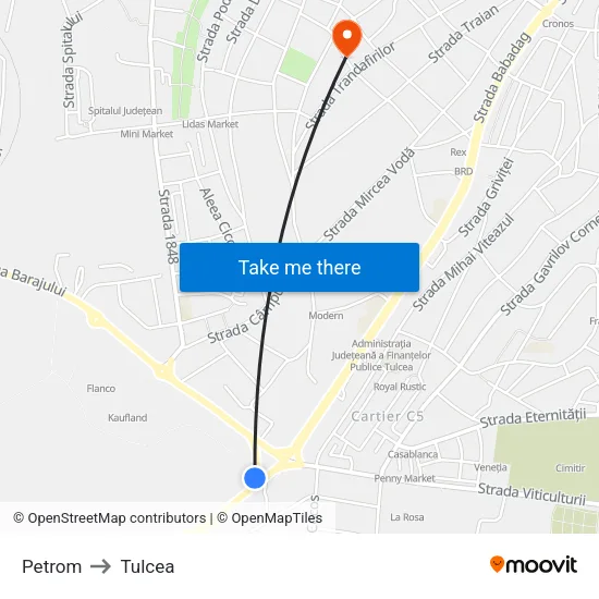 Petrom to Tulcea map
