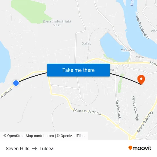 Seven Hills to Tulcea map
