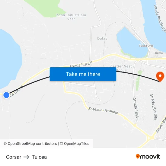 Corsar to Tulcea map