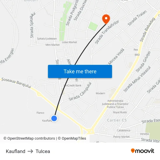 Kaufland to Tulcea map