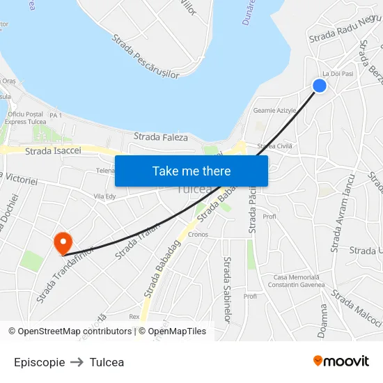 Episcopie to Tulcea map