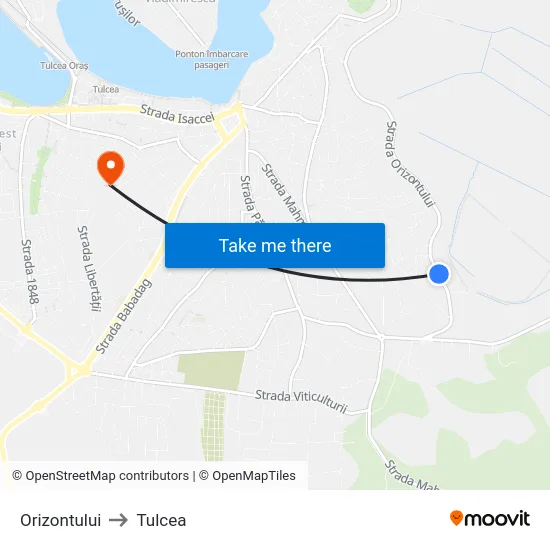 Orizontului to Tulcea map