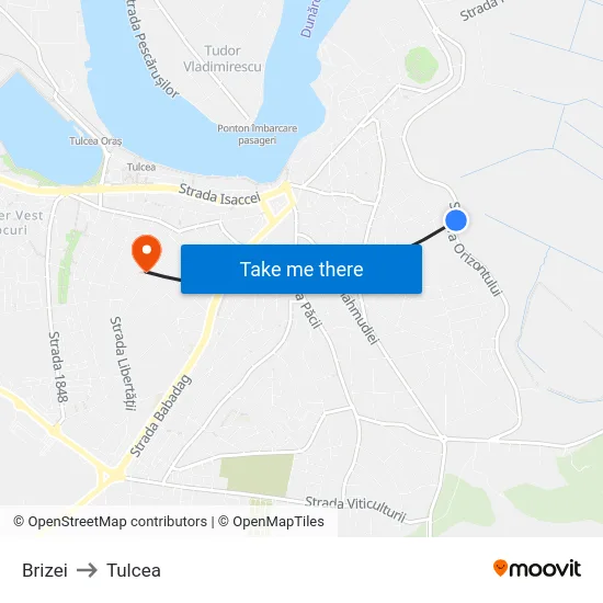 Brizei to Tulcea map