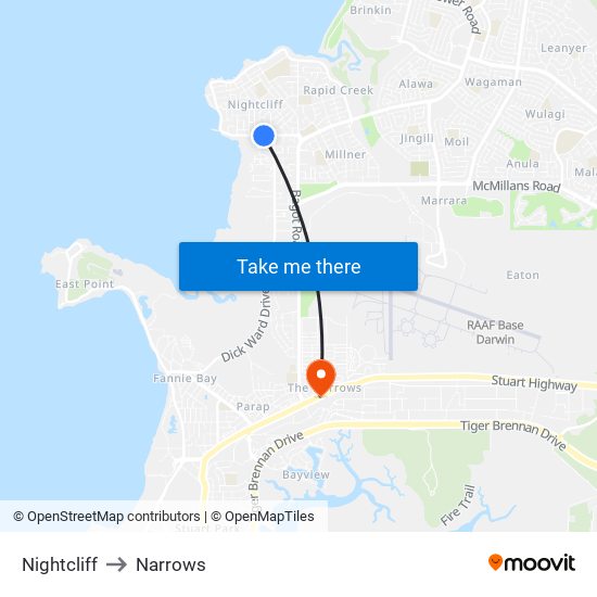 Nightcliff to Narrows map