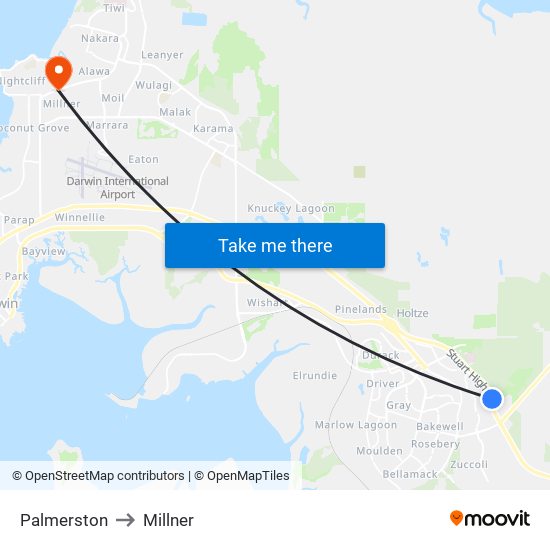 Palmerston to Millner map