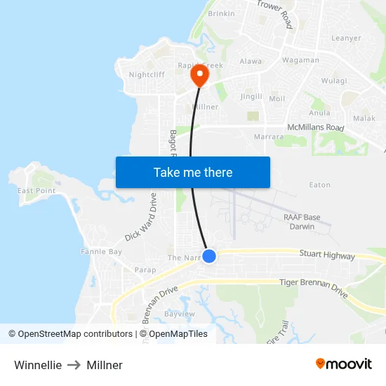 Winnellie to Millner map