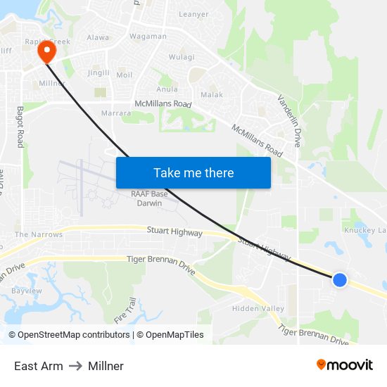 East Arm to Millner map