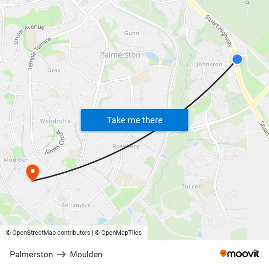 Palmerston to Moulden map