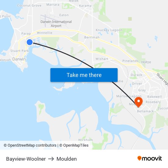 Bayview-Woolner to Moulden map