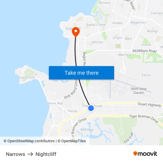 Narrows to Nightcliff map