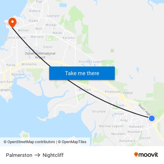 Palmerston to Nightcliff map