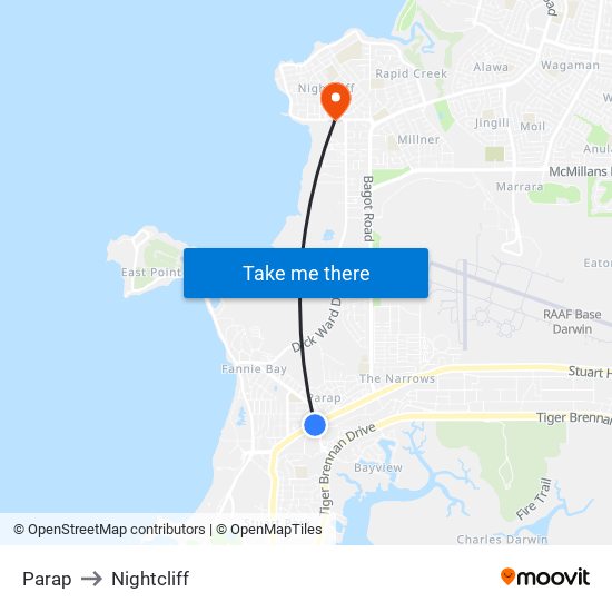 Parap to Nightcliff map