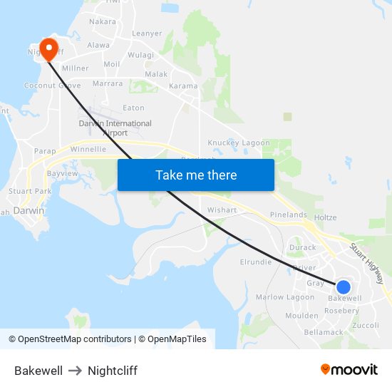 Bakewell to Nightcliff map