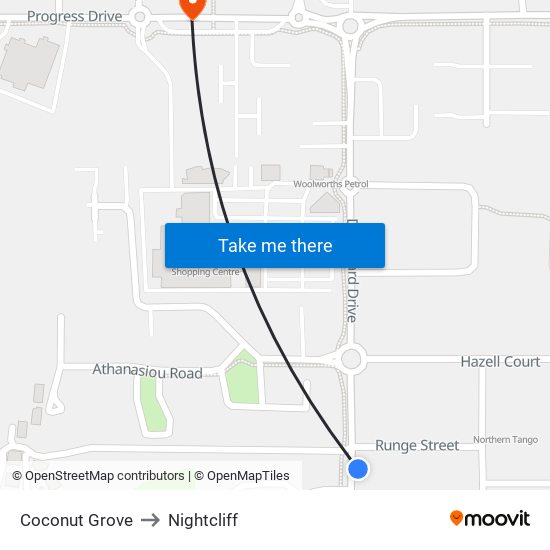 Coconut Grove to Nightcliff map