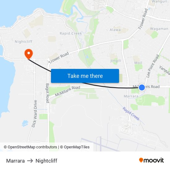 Marrara to Nightcliff map