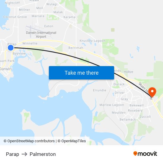 Parap to Palmerston map