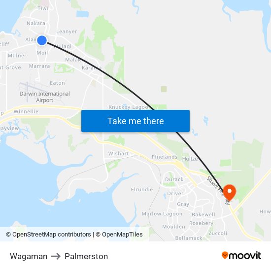 Wagaman to Palmerston map