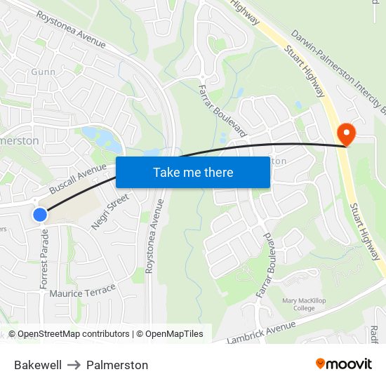 Bakewell to Palmerston map