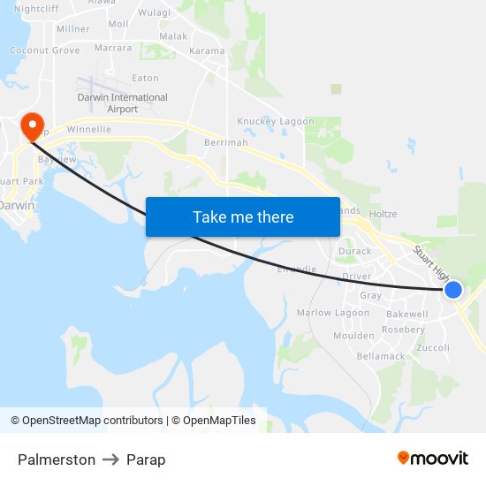 Palmerston to Parap map