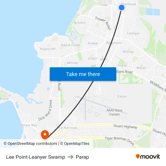 Lee Point-Leanyer Swamp to Parap map