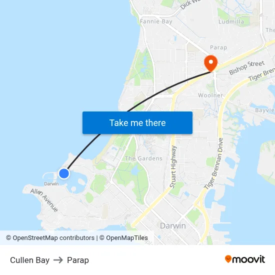 Cullen Bay to Parap map