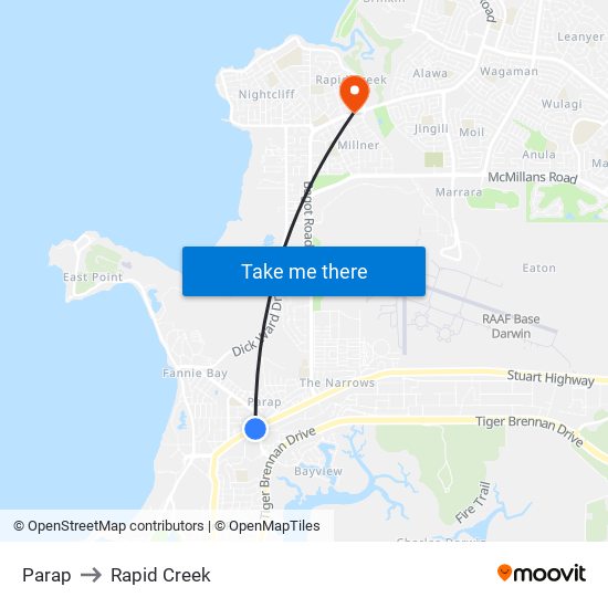 Parap to Rapid Creek map