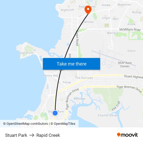 Stuart Park to Rapid Creek map