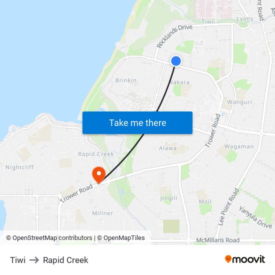 Tiwi to Rapid Creek map