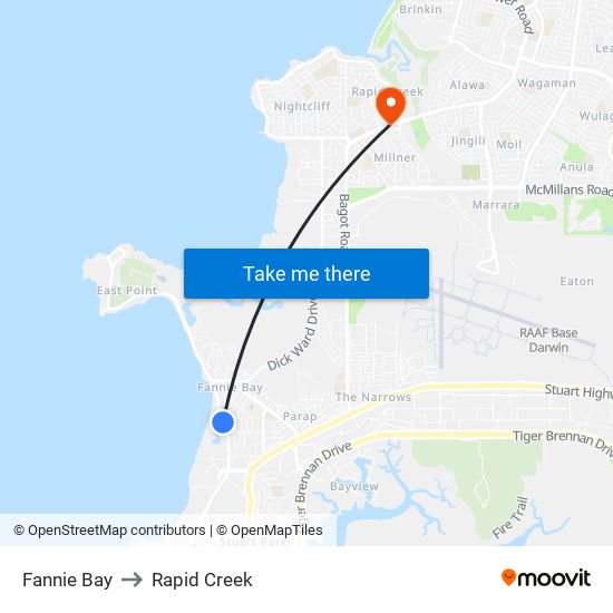 Fannie Bay to Rapid Creek map