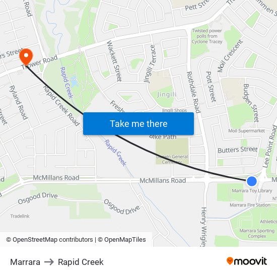 Marrara to Rapid Creek map