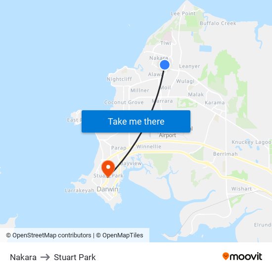 Nakara to Stuart Park map