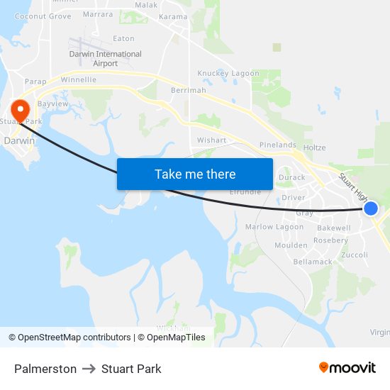 Palmerston to Stuart Park map