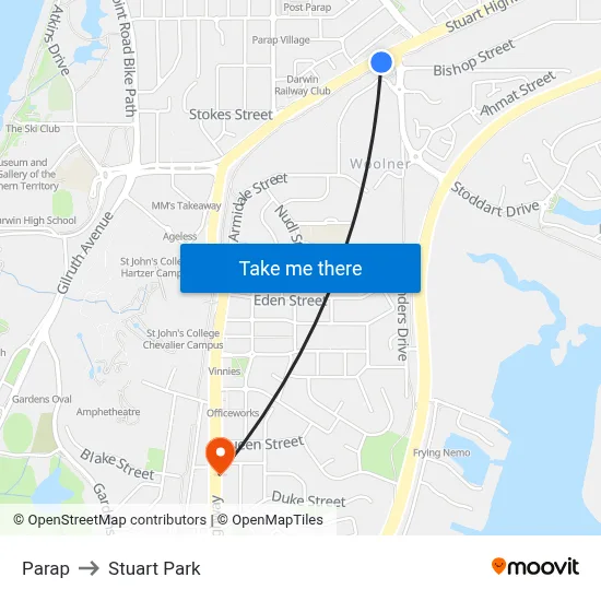 Parap to Stuart Park map