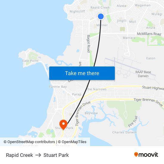 Rapid Creek to Stuart Park map