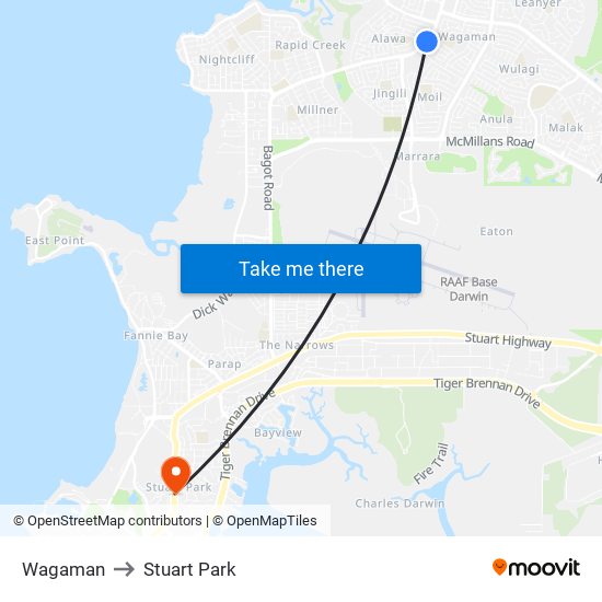 Wagaman to Stuart Park map