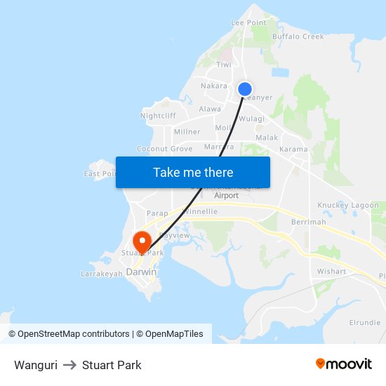 Wanguri to Stuart Park map