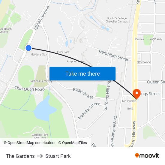 The Gardens to Stuart Park map