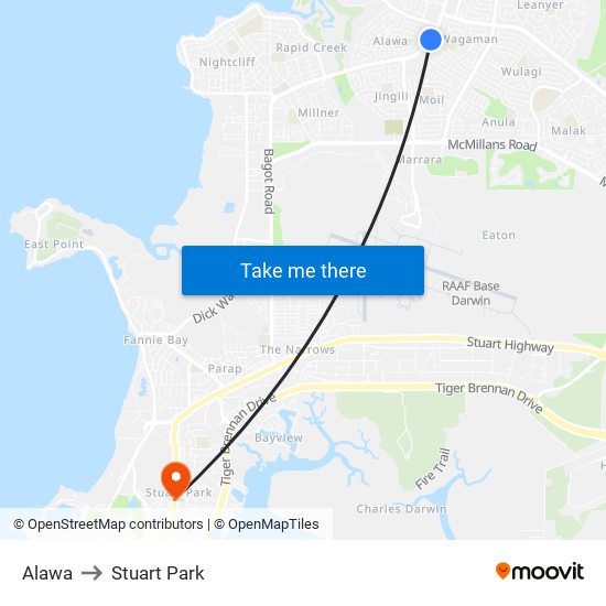 Alawa to Stuart Park map